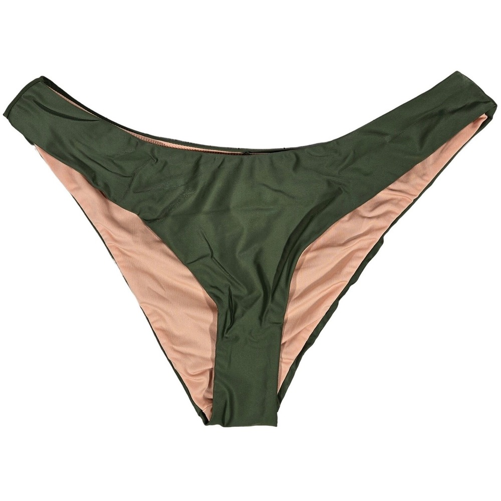 J. Crew Curved-waist cheeky bikini bottom Safari Green L NWT‎